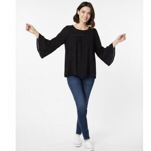 Old Navy Blouse Women’s Medium Black Rayon Flowy Sheer Boho Top Shirt